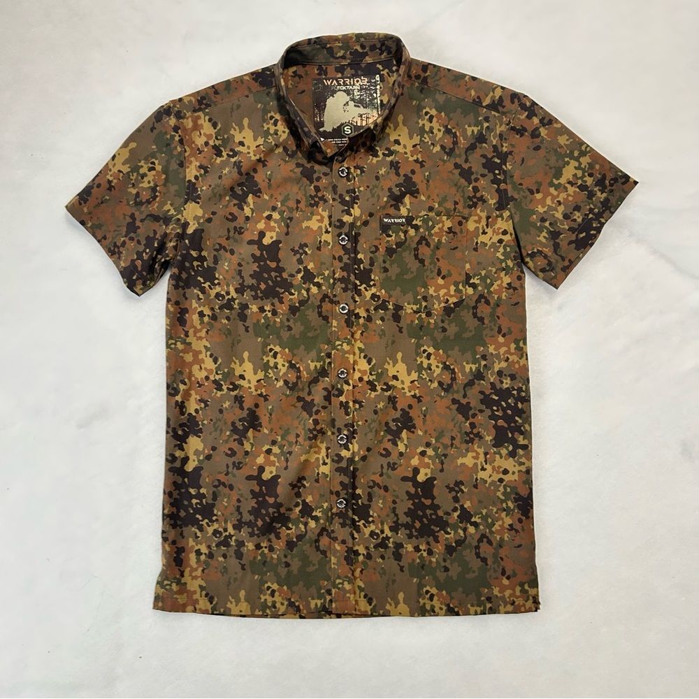 Warrior Flecktarn Modern German Camo Tactical Button Up Shirt Camouflage Sz S
